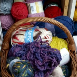 Bundles of wool on shelves in Art and Craft Valley, Coulsdon