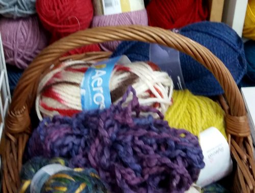 Bundles of wool on shelves in Art and Craft Valley, Coulsdon