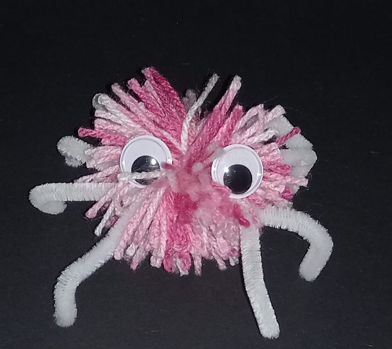 Fuzzy pompom spider At Art and Craft Valley, Coulsdon