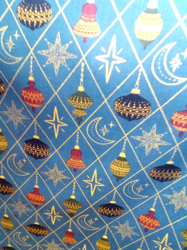 Stars and Christmas decs patterned fabric at Art and Craft Valley, Coulsdon