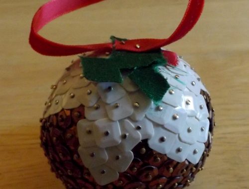 Sequin Christmas Pudding decoration at Art and Craft Valley, Coulsdon